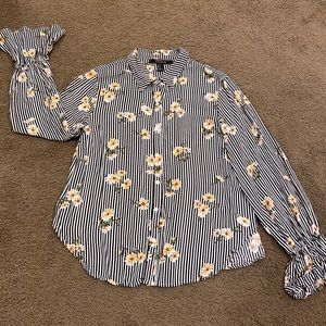 Floral Striped Button Down with Flared Sleeves